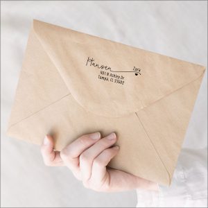 Return address stamp, self inking rubber stamp