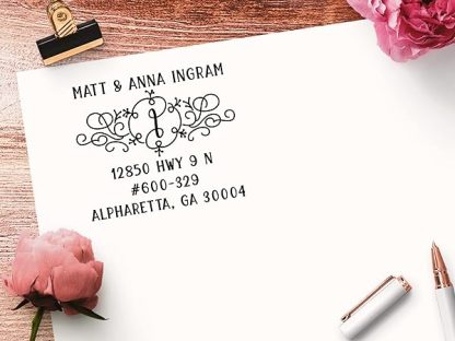 Address Stamp Custom Self Inking Return Address Stamper Pre Inked With Black Ink Unique Ornate Monogram Initial Desig B09sbyybs8 6