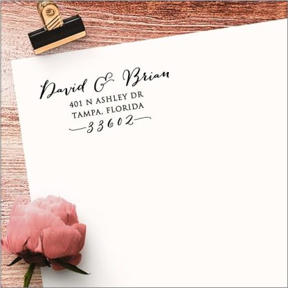 Calligraphy Script Return Address Stamp Self Inking Custom Wedding Rubber Stamp Personalized Black Ink B06xz8pxgn 4