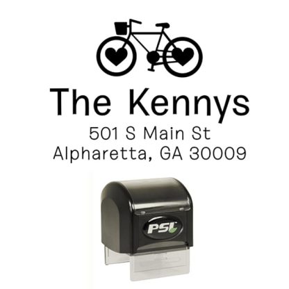 Return Address Stamp Self Inking Address Stamper Custom Stamp Bicycle And Hearts Design Black Ink B071nyht3p