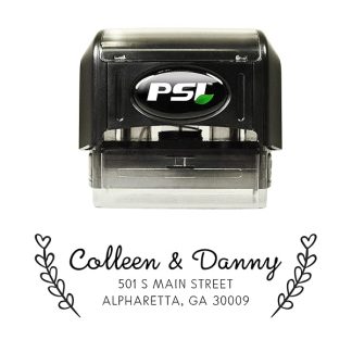 Return Address Stamp Self Inking Rubber Stamper Pre Inked With Black Ink Custom Personalized With Heart Laurel Design B06zywztfw