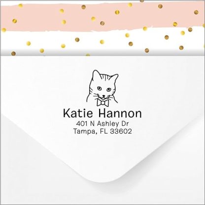 Cat Address Stamp Custom Personalized Self Inking Return Address Rubber Stamper Black Ink Kitty Kitten With Bow Tie B072lvvz65 3