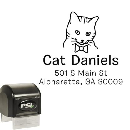 Cat Address Stamp Custom Personalized Self Inking Return Address Rubber Stamper Black Ink Kitty Kitten With Bow Tie B072lvvz65