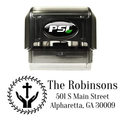 Relgious Cross And Hands Custom Personalized Self Inking Return Address Stamp Great Wedding Housewarming Teacher Or B01fceftcw